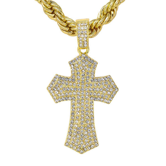 Iced Large Cross Pendant with 8mm Rope Chain 24" - RC-5011