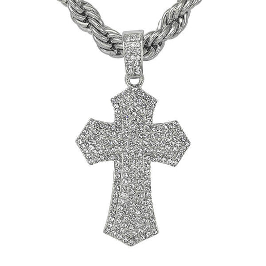 Iced Large Cross Pendant with 8mm Rope Chain 24" - RC-5011