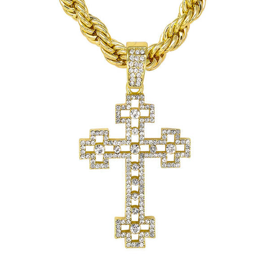 Iced Large Cross Pendant with 8mm Rope Chain 24" - RC-5012