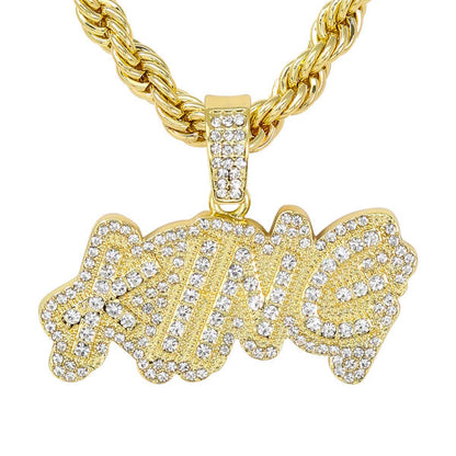 Iced Large King Pendant with 8mm Rope Chain 24" - RC-5014