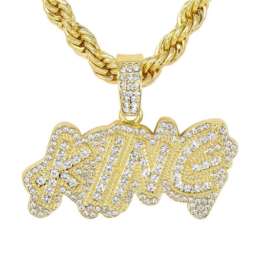 Iced Large King Pendant with 8mm Rope Chain 24" - RC-5014