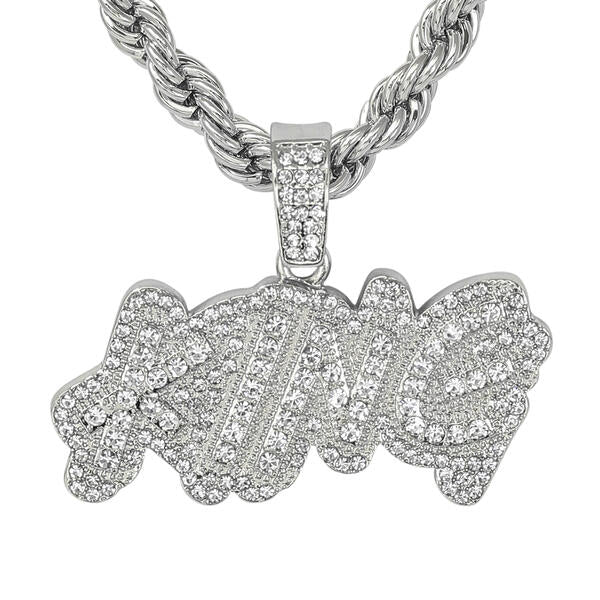 Iced Large King Pendant with 8mm Rope Chain 24" - RC-5014