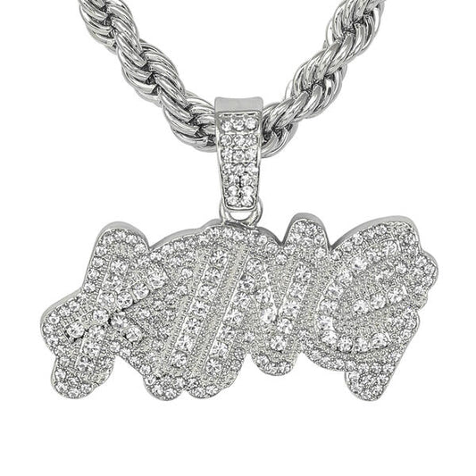 Iced Large King Pendant with 8mm Rope Chain 24" - RC-5014