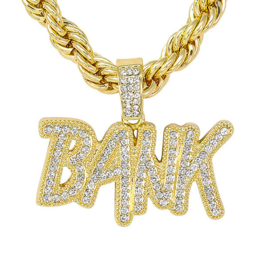 Iced Large Bank Pendant with 8mm Rope Chain 24" - RC-5016