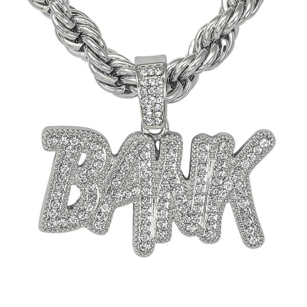 Iced Large Bank Pendant with 8mm Rope Chain 24" - RC-5016