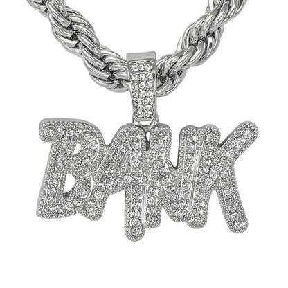 Iced Large Bank Pendant with 8mm Rope Chain 24" - RC-5016