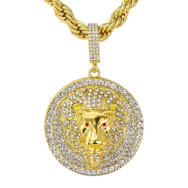 Iced Large Lion Pendant with 8mm Rope Chain 24" - RC-5301