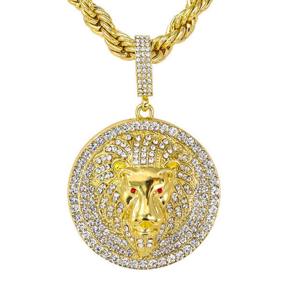 Iced Large Lion Pendant with 8mm Rope Chain 24" - RC-5301