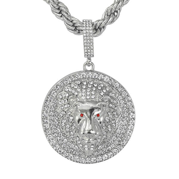 Iced Large Lion Pendant with 8mm Rope Chain 24" - RC-5301