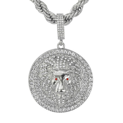 Iced Large Lion Pendant with 8mm Rope Chain 24" - RC-5301