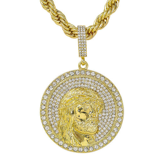 Iced Large Jesus Medallion Pendant with 8mm Rope Chain 24" - RC-5302