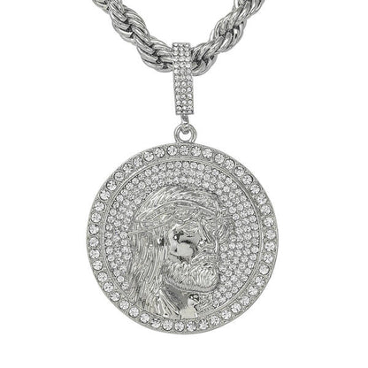 Iced Large Jesus Medallion Pendant with 8mm Rope Chain 24" - RC-5302