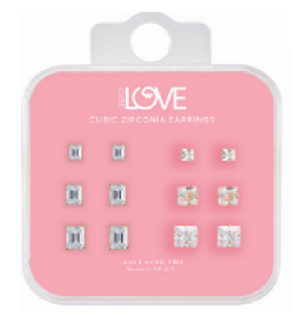 Ladies Emerald-Cut & Square Stud Earring 6-Pack - DDCET-402