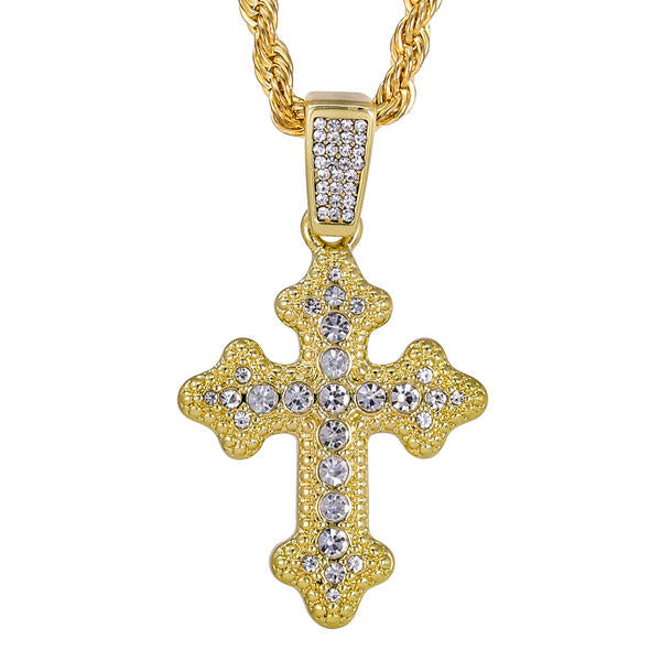 Iced Medium Gothic Cross Pendant with 4mm Rope Chain 24" - HC-1392