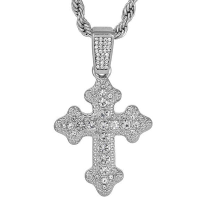 Iced Medium Gothic Cross Pendant with 4mm Rope Chain 24" - HC-1392