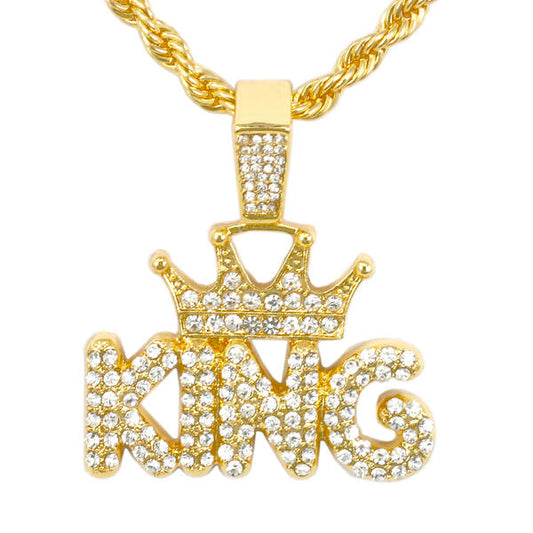 Iced Medium King Pendant with 4mm Rope Chain 24" - HC-1382