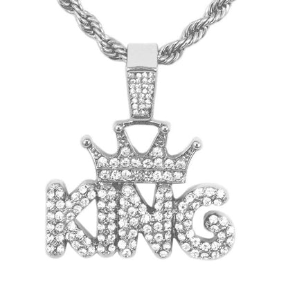 Iced Medium King Pendant with 4mm Rope Chain 24" - HC-1382