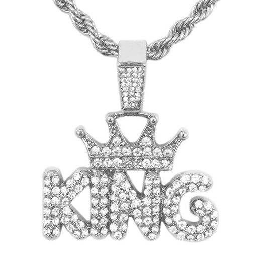Iced Medium King Pendant with 4mm Rope Chain 24" - HC-1382