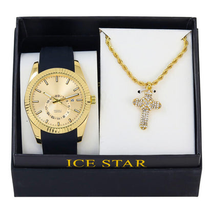 Classic Silicone Watch and Cross Necklace Set - SB1K-1-265