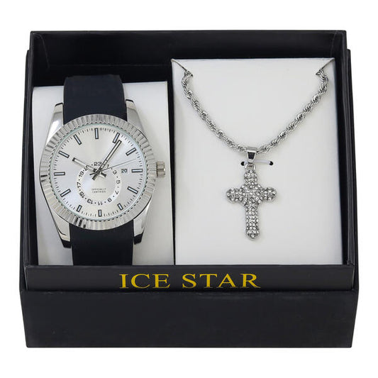 Classic Silicone Watch and Cross Necklace Set - SB1K-1-265