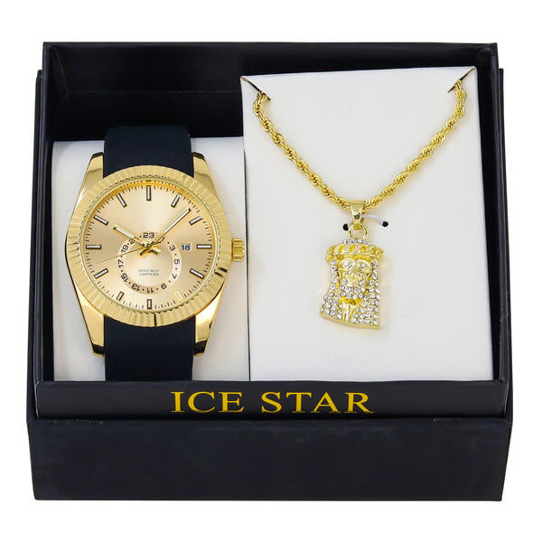 Classic Silicone Watch and Jesus Necklace Set - SB1K-1-293