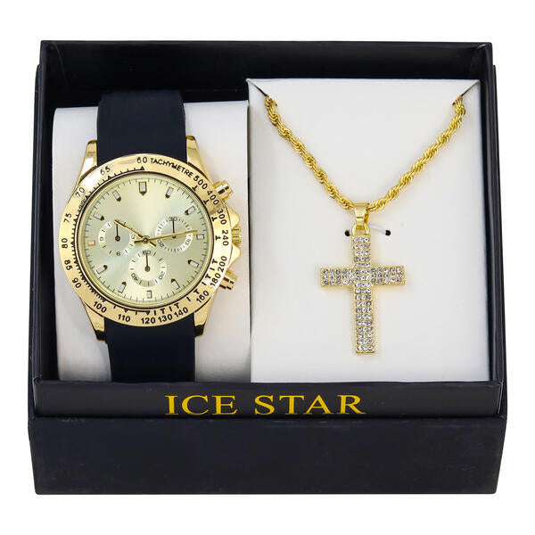 Classic Silicone Watch and Cross Necklace Set - SB1K-2-355