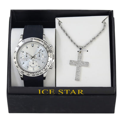 Classic Silicone Watch and Cross Necklace Set - SB1K-2-355