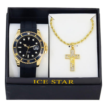 Classic Silicone Watch and Cross Necklace Set - SB1K-3-208