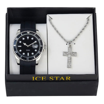 Classic Silicone Watch and Cross Necklace Set - SB1K-3-208