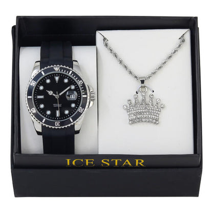Classic Silicone Watch and Crown Necklace Set - SB1K-3-1396
