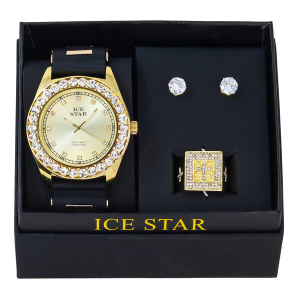 Watch and Iced Out Ring with Earrings Gift Set - WRE-ST-001