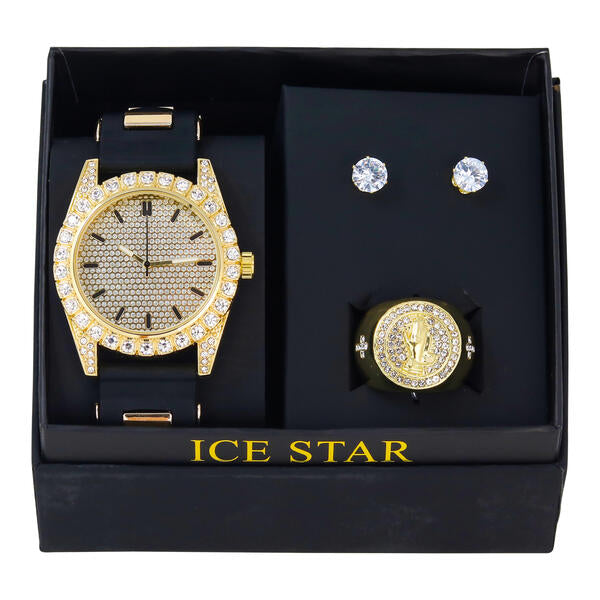 Watch and Iced Out Ring with Earrings Gift Set - WRE-ST-003