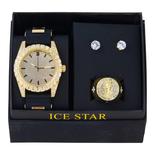 Watch and Iced Out Ring with Earrings Gift Set - WRE-ST-003