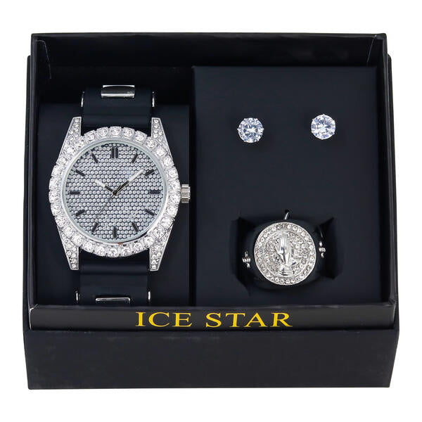 Watch and Iced Out Ring with Earrings Gift Set - WRE-ST-003