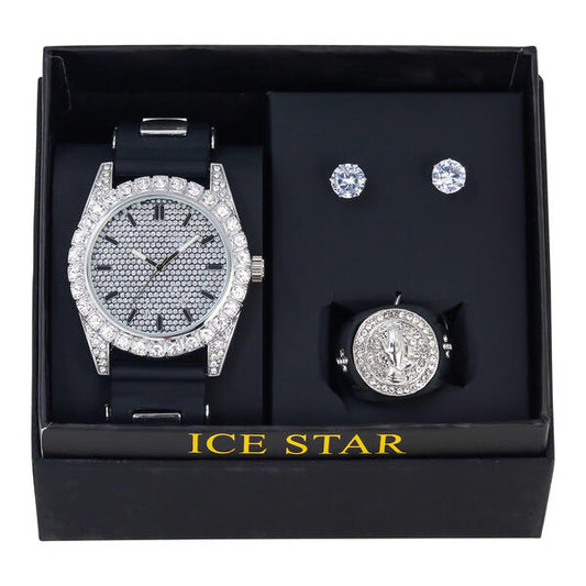 Watch and Iced Out Ring with Earrings Gift Set - WRE-ST-003