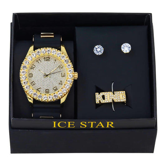 Watch and Iced Out Ring with Earrings Gift Set - WRE-ST-004
