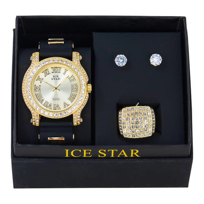 Watch and Iced Out Ring with Earrings Gift Set - WRE-ST-005