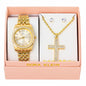 Ladies Metal Band Watch and Cross Necklace Set - LW1K-102