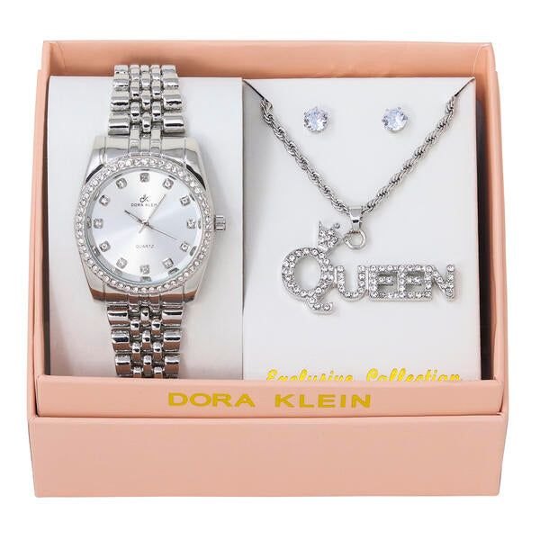 Ladies Metal Band Watch and Queen Necklace Set - LW1K-103