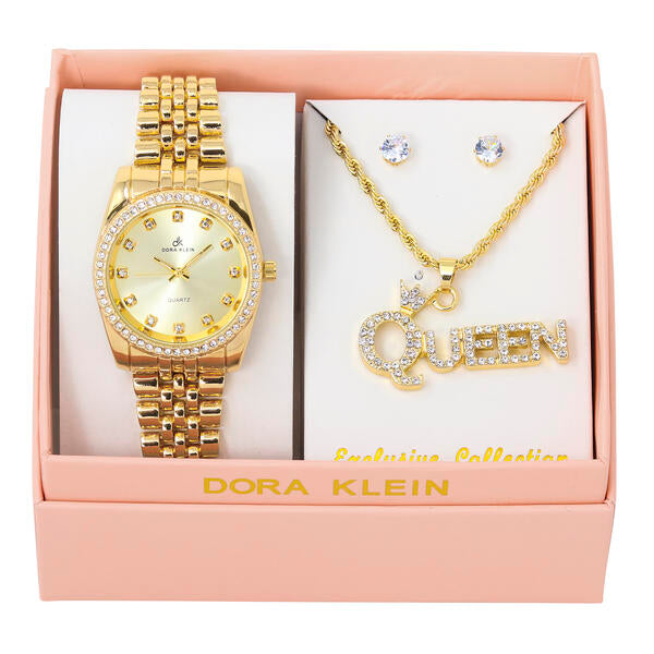 Ladies Metal Band Watch and Queen Necklace Set - LW1K-103