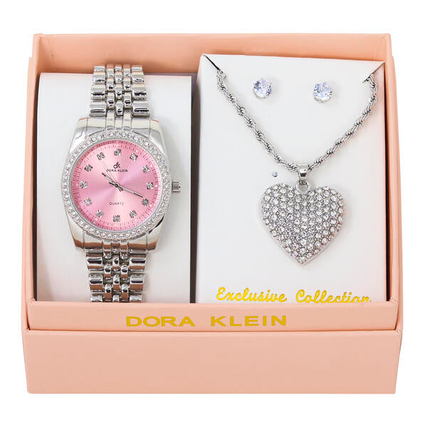 Ladies Metal Band Watch and Heart Necklace Set - LW1K-104
