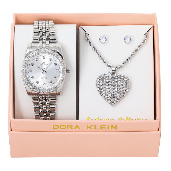 Ladies Metal Band Watch and Heart Necklace Set - LW1K-104