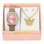Ladies Metal Band Watch and Butterfly Necklace Set - LW1K-101