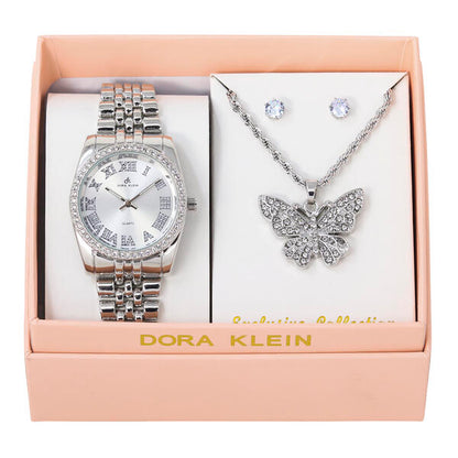 Ladies Metal Band Watch and Butterfly Necklace Set - LW1K-101