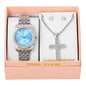 Ladies Metal Band Watch and Cross Necklace Set - LW1K-102
