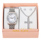 Ladies Metal Band Watch and Cross Necklace Set - LW1K-102