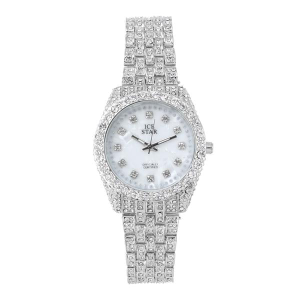 Ladies Iced-Out 32mm Metal Band Watch - 9531-MB