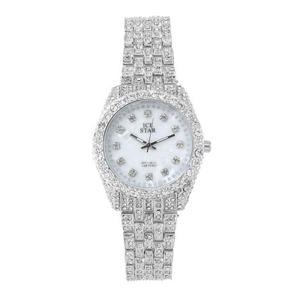 Ladies Iced-Out 32mm Metal Band Watch - 9531-MB
