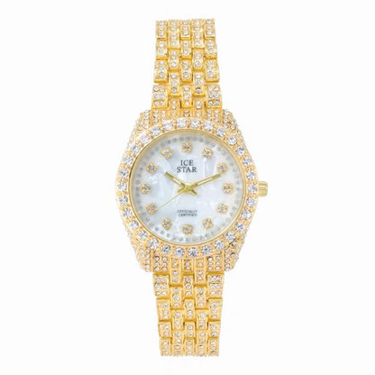 Ladies Iced-Out 32mm Metal Band Watch - 9531-MB