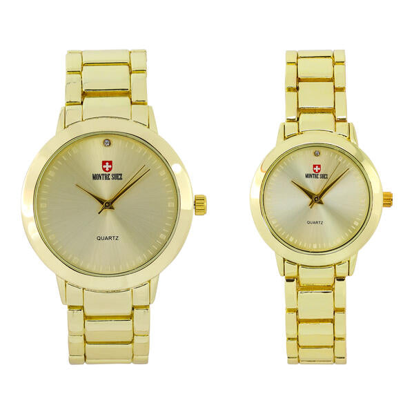 His and Her Matching Metal Band Watch Set - MSHH4904-MB